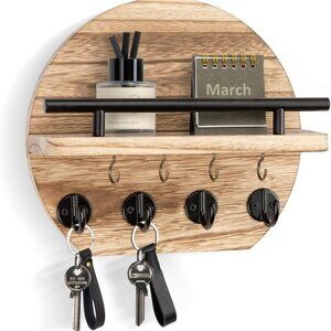 Key Holder for Wall - 9.8 Inch Apartment Wall Decor with Shelf and 8 Key Hooks,